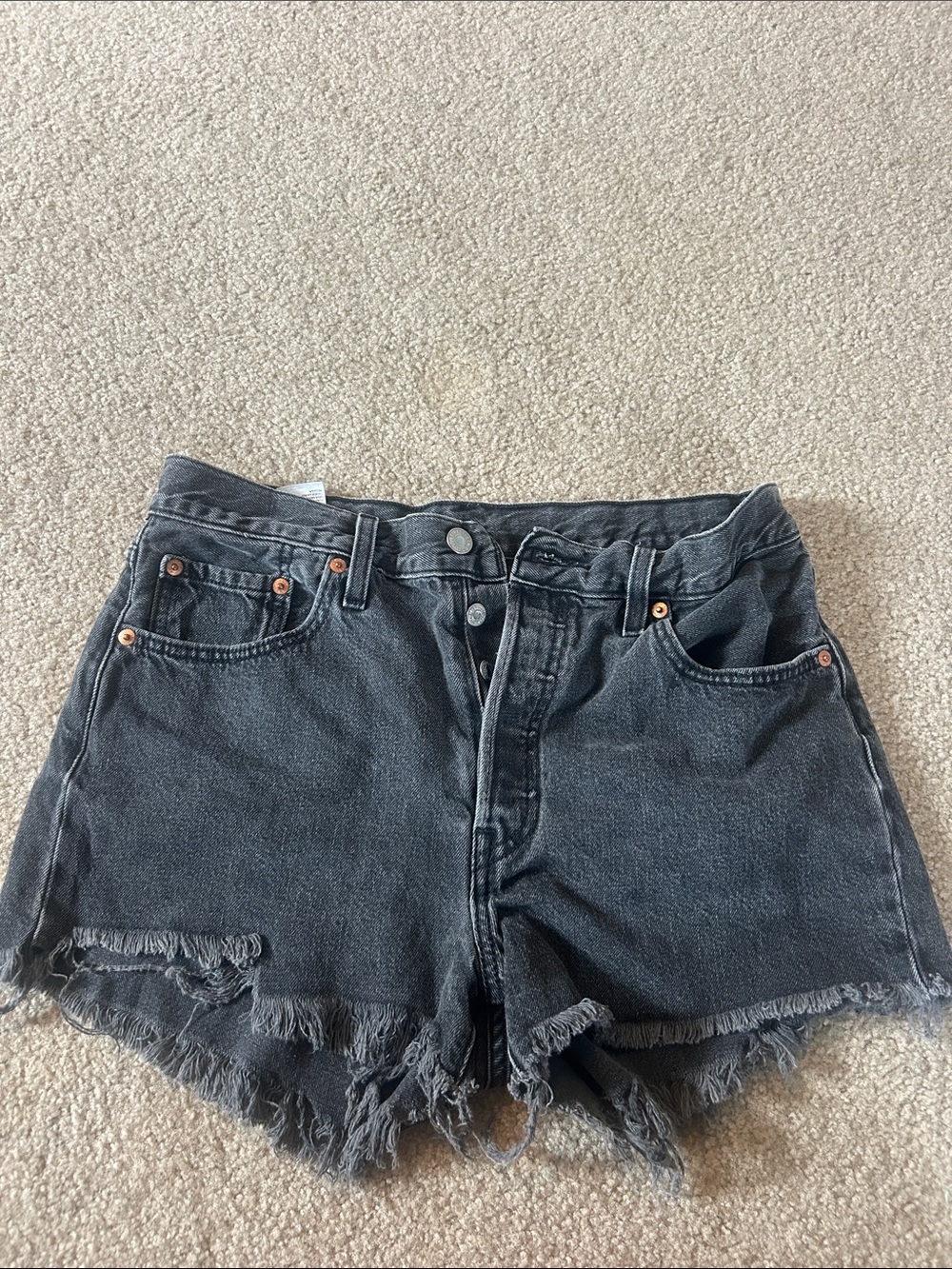 Levi's Black Washed Denim Frayed-Hem Shorts